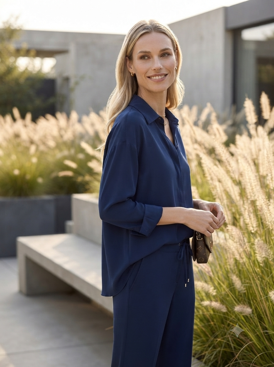 Modern Stretch Blouse – Navy